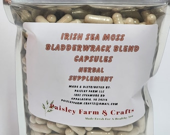 Irish Sea Moss and Bladderwrack Blend Powder Capsules 300 Pack - Made Fresh On Demand!