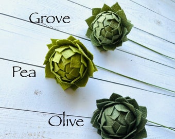 Handmade Felt Artichoke Stem, Floral Bouquet Accent