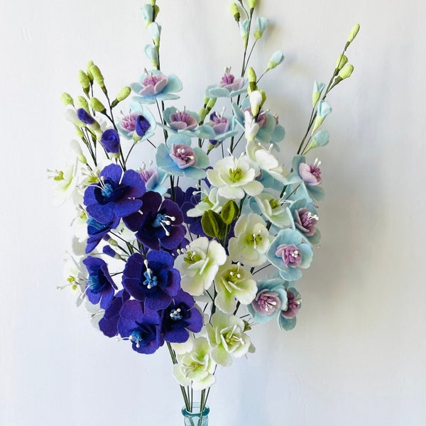JULY Birth Flower: Larkspur, Delphinium Flower, Felt Flower, Faux Flowers, July Birthday Gift, Make your Own Bouquet, Mother’s Day, Bridal