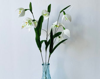 January Felt Flower Stem: Snowdrop, Galanthus, Birthday Flower, Faux Floral, Artificial, Eco-Friendly, Hypoallergenic, Bouquet, Vase, Brooch