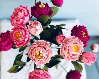 Felt Flower Stem: Peony, Faux Pink Peonies, Build your Own Bouquet