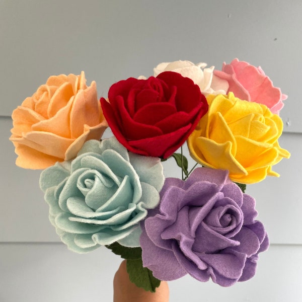 June Birth Month Flower - Rose, Felt Flower Stem, Felt Rose, Floral Stem, Faux Flower, Hypoallergenic Flower, Eco-friendly, Popular Flower