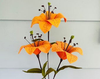Felt Flower Stem: Tiger Lily | Faux Flowers for Home Decor, Wedding Bouquet, Flower Arrangement, Bouquet, Faux Tiger Lily