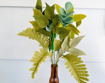 Handmade Felt Leaf Stem, Floral Bouquet Accent