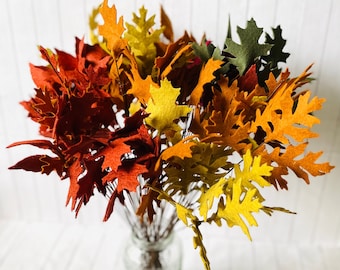 Felt Fall Leaf Stems: Autumn Bouquet Filler, Vase Decor
