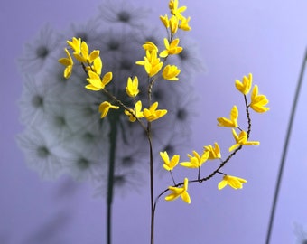 Felt Forsythia Stems, Yellow Flower Arrangement Fillers (Set of 3)