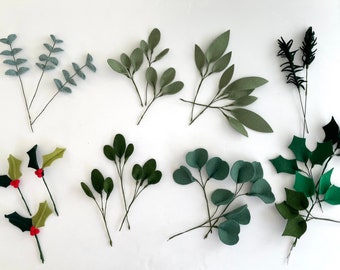 Handmade Felt Leaf Sprigs, Holiday Eucalyptus Decor, Gift Wrap Add-on