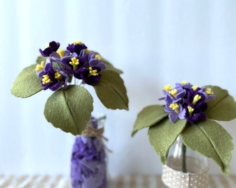 Felt Flower Bouquet, Felt African Violets, Faux African Violets, Violet Flowers, Mini Flower Bunch, Plant for Non- green Thumb, Eco-friendly