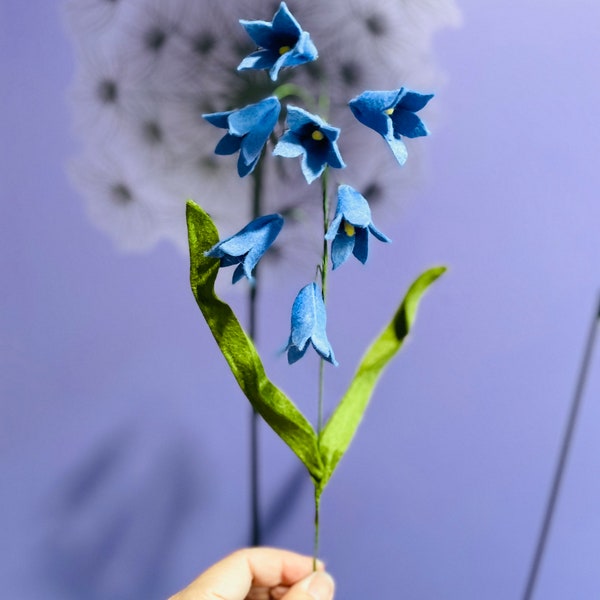 Felt Flower Stem: Bluebells, Virginia Bluebell Flower, Felt Bluebell, Faux Flower, Handcrafted, Hand-painted Flower, ONE Stem