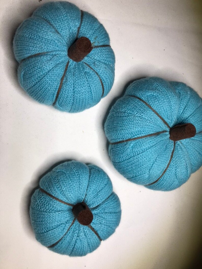Set of 3 Upcycled Orange Sweater Pumpkins for your Fall Turquoise Color Autumn or Thanksgiving Decor