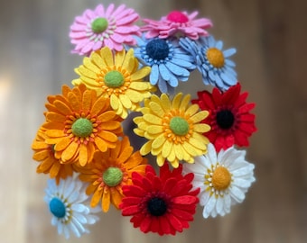 Felt Flower Stem: SMALL Gerbera DAISIES, Felt Daisy, Faux Gerbera Daisy, Eco-friendly, Build your Bouquet, Mother’s Day, Bridal Bouquet