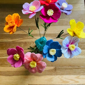 October Birth Month Flower Stem: Felt Cosmos  - Single Stem for Floral Bouquet, Birthday Flower, Hypo-allergenic, Eco-friendly, Faux Flower
