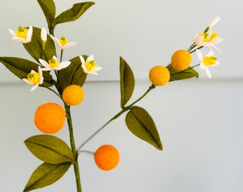 Felt Orange Stem, Orange Fruit Stem, Calamundin Stem, Orange Sprig, Orange Spray, Faux Fruit Stem, Citrus Stem, Faux Citrus Stem, Calamansi