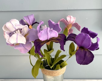 Felt Bearded Iris, Faux Flower, Pastel Color Flowers, Hypo-allergenic, Eco-friendly Gift, Bouquet Flower,  Vase, Purple Flower, Violet
