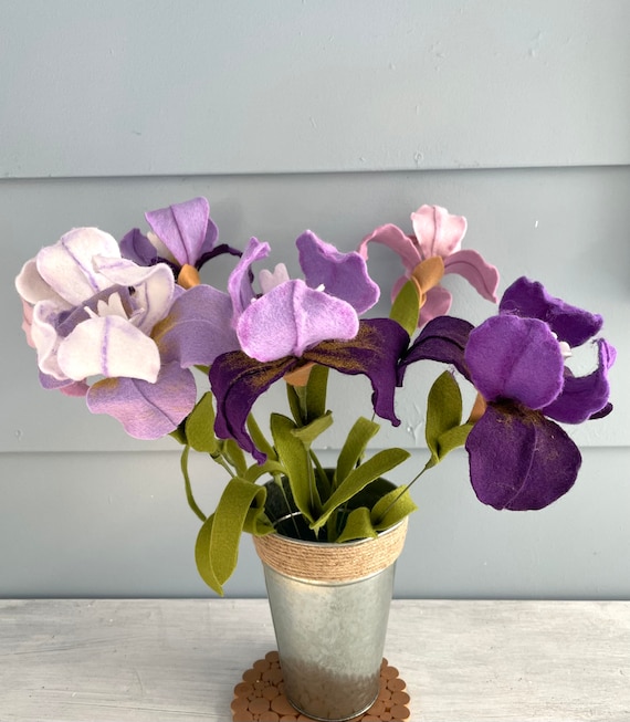 Felt Bearded Iris, Faux Flower, Pastel Color Flowers, Hypo-allergenic, Eco-friendly Gift, Bouquet Flower,  Vase, Purple Flower, Violet