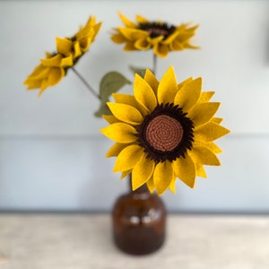 Handmade Mustard Yellow Felt Sunflower Stem, Fall Floral
