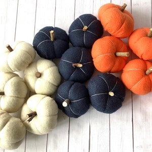 Small Stuffed Felt Pumpkins, Handmade Handcut Handsewn For your Autumn or Fall Traditional Decor, Wreath, 3 inch Pumpkins