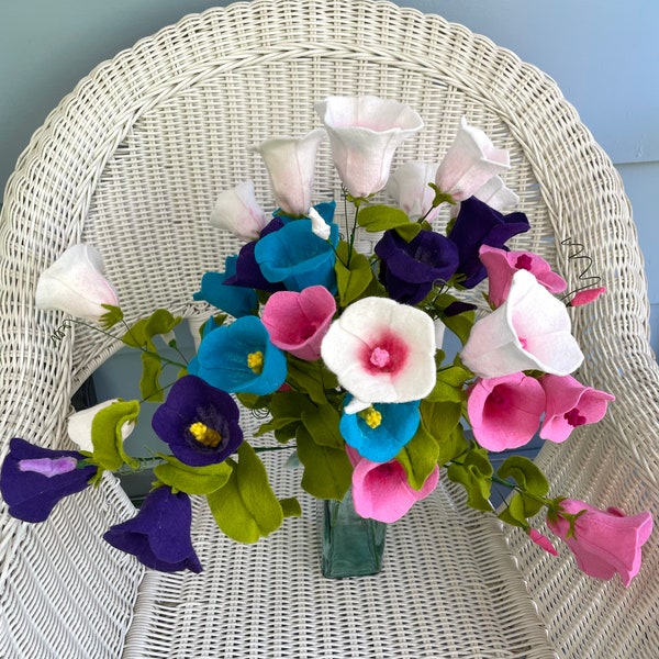 Felt Flower Stem, Felt Morning Glory Flowers, Faux Morning Glory, Wool Felt Flowers