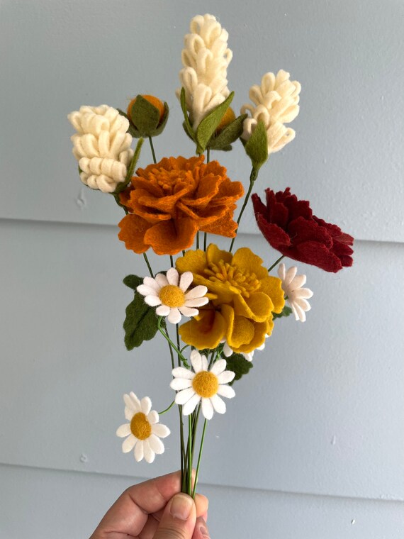 Felt Flower Arrangement: Fall Flowers, Autumn Colors, Hypoallergenic, Eco-friendly, Forever Flowers for Vase, Bouquet, Gift, Earth Colors