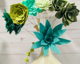 Handmade Felt Succulent Stem, Faux Foliage Bouquet
