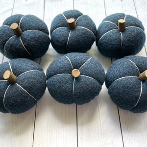 6 Mini Felt Pumpkins Handmade Handcut Handsewn For your Autumn or Fall Traditional Decor, Wreath, Mantel Display or Tiered Tray Accessory