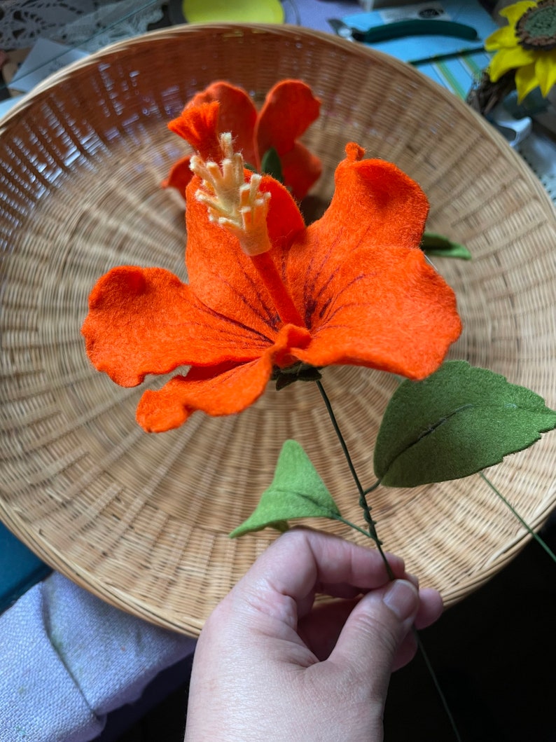 Felt Flower Stem: Hibiscus Gumamela Tropical Flowers Faux - Etsy