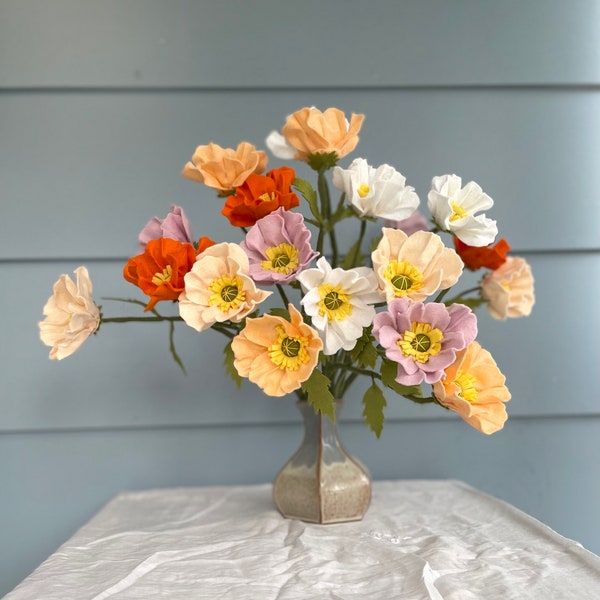 August Birth Month Flowers, Felt Floral Stem: Poppy, Iceland Poppies, Birthday, Spring, Summer Bouquet, Mother’s Day, Felt-covered Stems