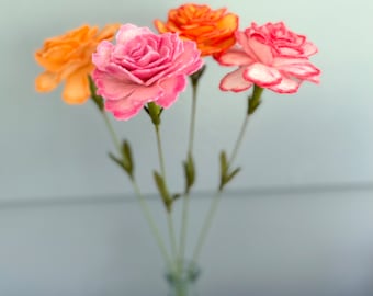January Birth Flower: Carnation, Carnation Felt Flower Stem, Faux Carnation, Hand-painted,  Dianthus, Sympathy Flowers, Mother's Love