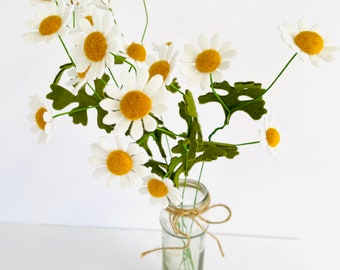 Felt Flower Stem: Chamomile, ONE Stem, Mini Daisy Like Flower, Faux Flower, Artificial Flower, Hypo-allergenic Gift, Tiny White Flower
