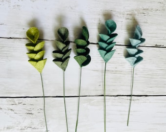 Bundle of 5 Felt Mini Leaf Stems, Bud-vase Leaves, Mini Leaf Bouquet