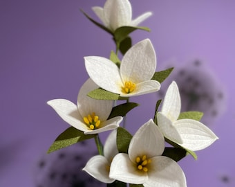 Felt Flower Stem: Trillium, Indian Balm, Birthroot, Faux Flower, Artificial Flower, White Flower Stem