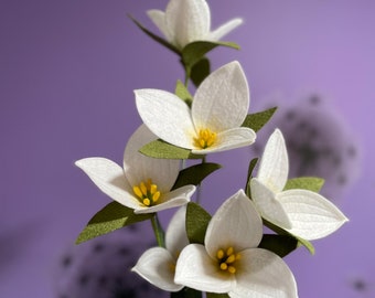 Felt Trillium Flower Stem: Handmade White Faux Floral