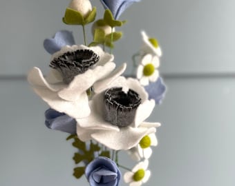 Felt Flower Arrangement: Winter Anemones, Sweet Peas, Billy Balls