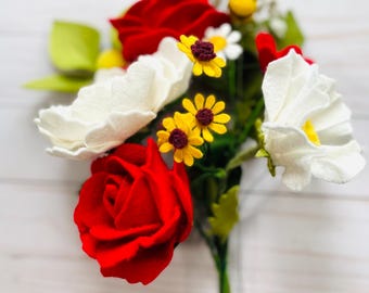Felt Flower Bouquet: Red Roses, White Peony, Mixed Flowers