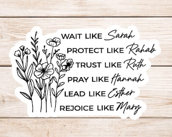 Christian Women of the Bible Sticker | Faith Encouragement Vinyl Sticker | Floral Scripture-Inspired Decal