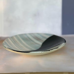 Fused Glass Bowl: Black, French Vanilla, and Blue Art Glass