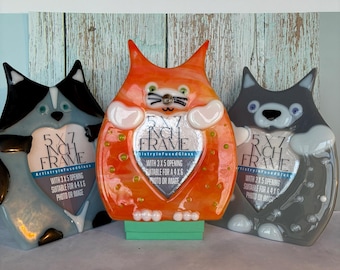 Fotolijst voor kat van gesmolten glas - 5 x 7 met hartopening