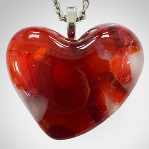 Handmade Red Fused Glass Heart Pendant Necklace: Valentine&#39;s Gift