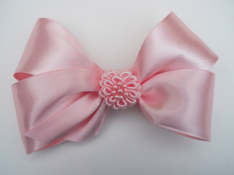 Pink Rosette Hair Bow Pink Bow Hair Accessory Toddler Hair Bow Hair Clip Satin Ribbon HairBow Girls Hair Bow Boutique Hair Bow