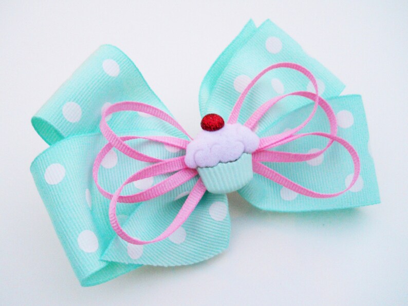 Cupcake Hair Bow  Mint Bow  Girls Hair Bow  Toddler Hair image 0