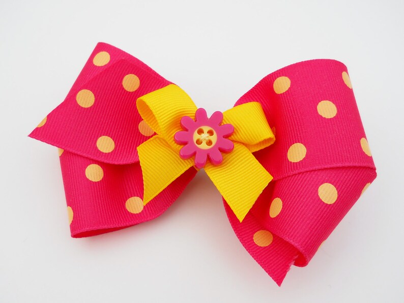Lottie-da  Polka Dot Hair Bow  Pink and Yellow Hair Bow  image 2