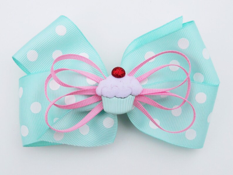 Cupcake Hair Bow  Mint Bow  Girls Hair Bow  Toddler Hair image 1