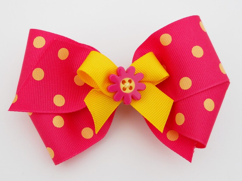 Lottie-da  Polka Dot Hair Bow  Pink and Yellow Hair Bow  image 1
