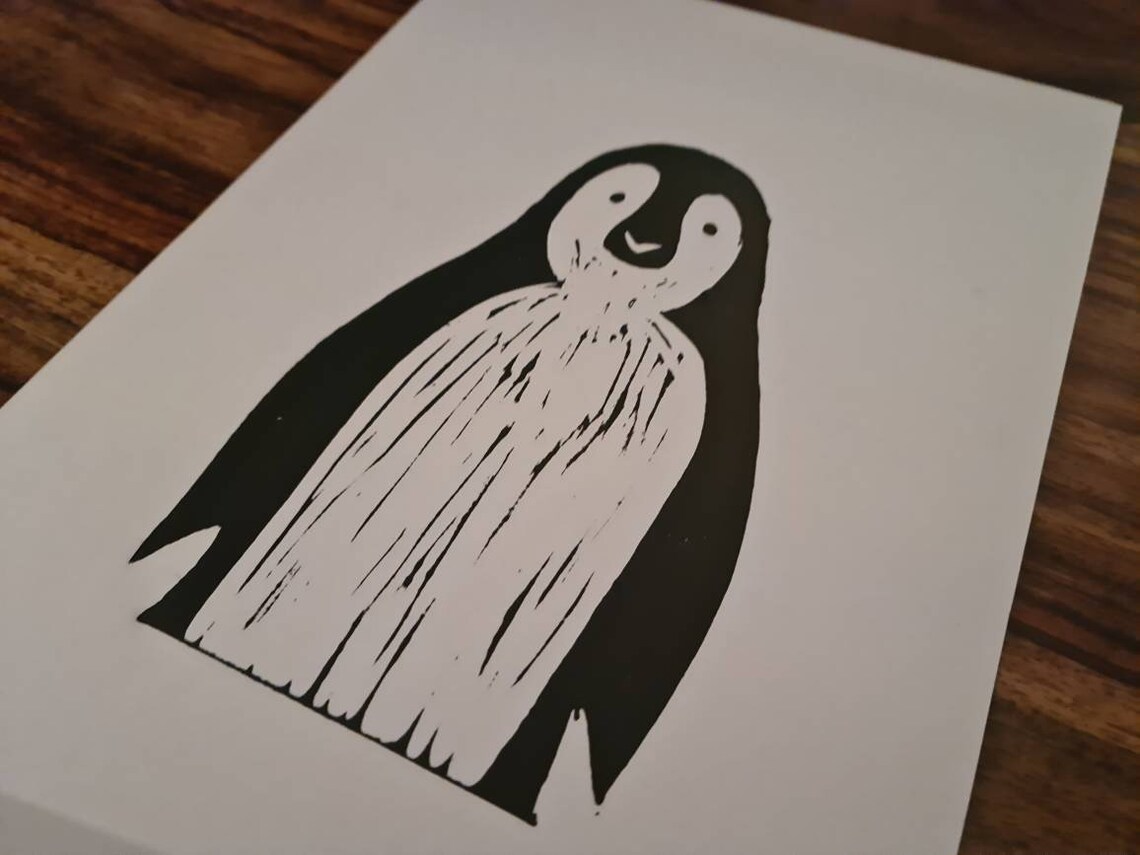 Penguin Lino Print | Animal Passport Original Linocut Print in Black ...