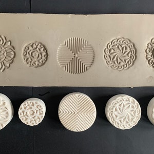 Ceramic Stamps , 5 Large Clay Stamps , Handmade Bisque Stamp PMC Stamp, Pottery Texture Tool, Set  # 5 ,Ready To Ship
