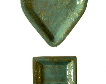 Honey Bee Ceramic Dishes: Handmade Heart & Rectangle Serving Set
