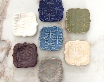 Dragonfly Design Ceramic Trinket Dish, Handmade Pottery