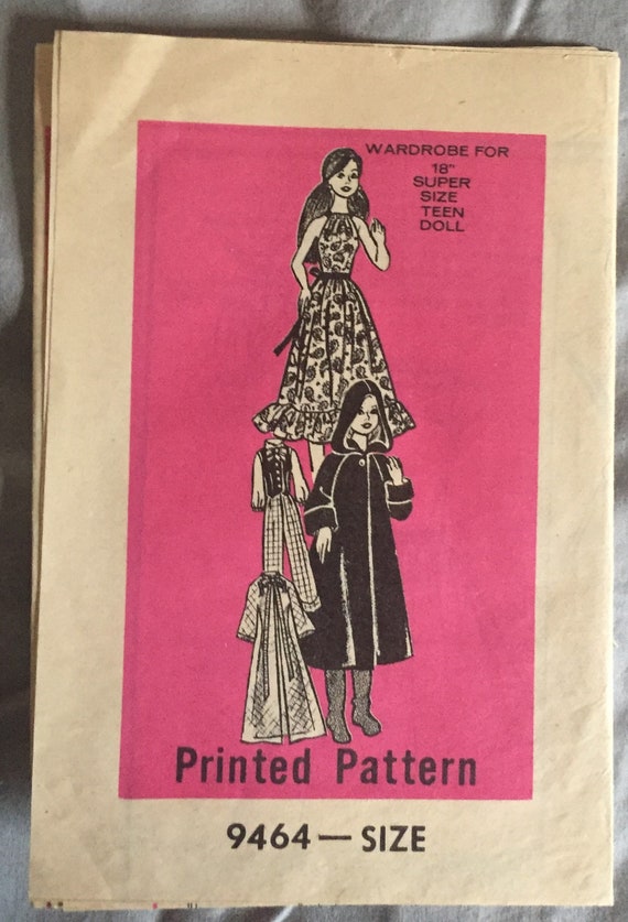 Vintage Super Size Teen Doll/'s Wardrobe Fabric Material sewing pattern # 9464