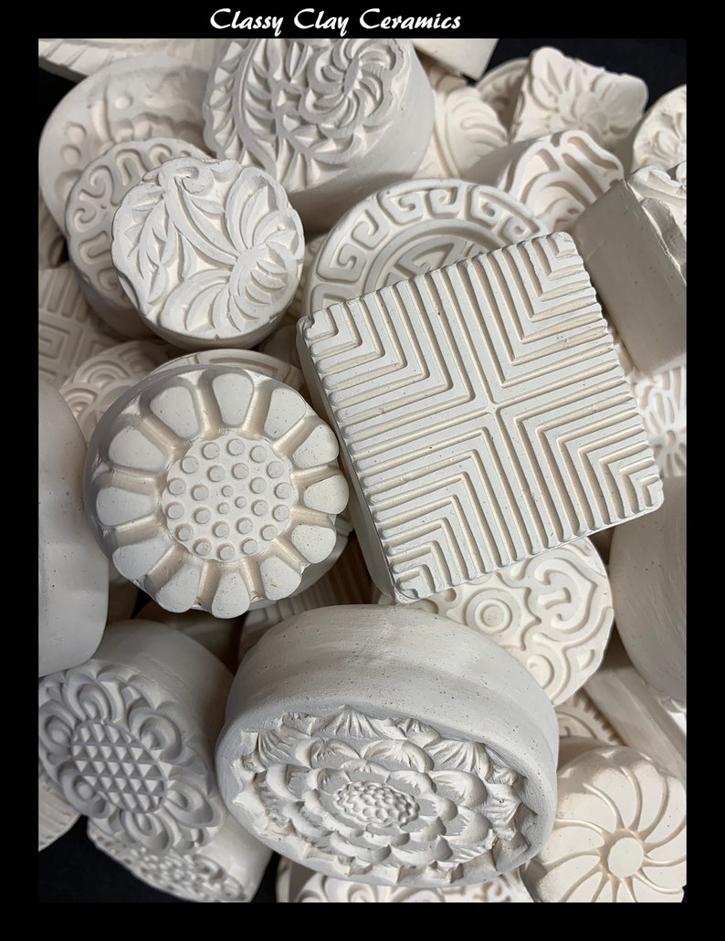 Pottery Texture Tools 5 Clay Stamps Handmade Bisque Fired Etsy