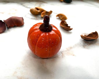 Handmade Orange speckled Ceramic Pumpkin, Fall Decoration # 1